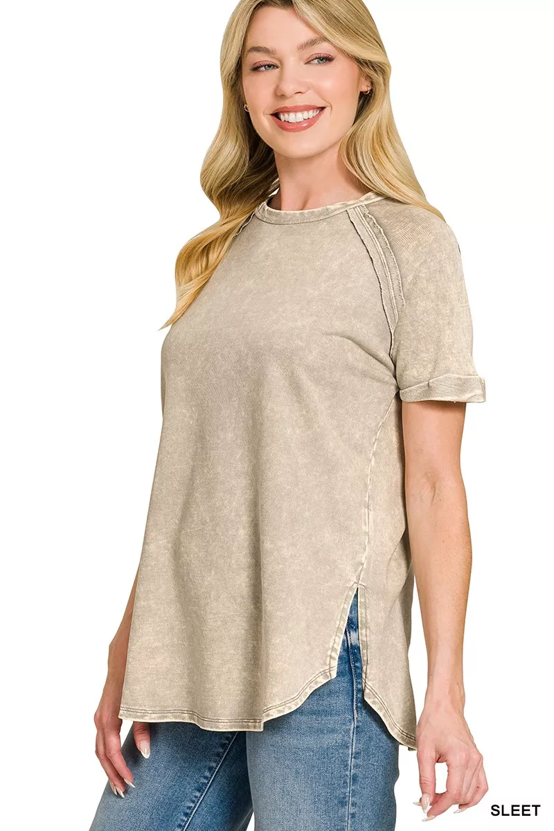 Zenana French Terry Washed Curved Hem Top - Image 2