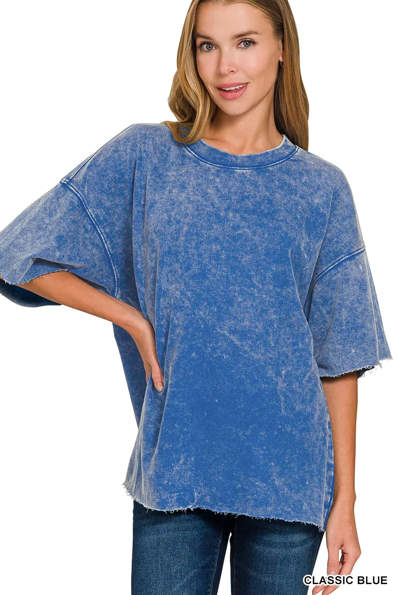 Zenana French Terry Washed Drop Shoulder Short Sleeve Top - Image 3