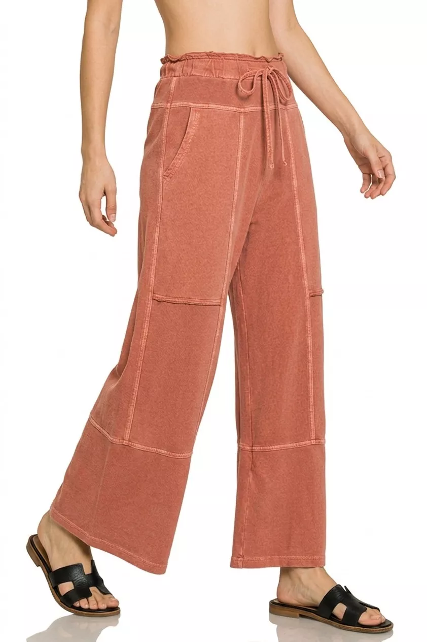 Zenana French Terry Washed Exposed-seam Wide Leg Pants - Image 2