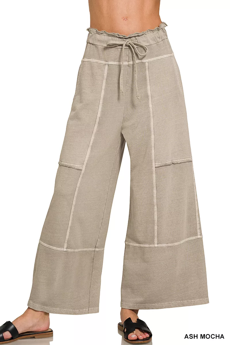 Zenana French Terry Washed Exposed-seam Wide Leg Pants - Image 2