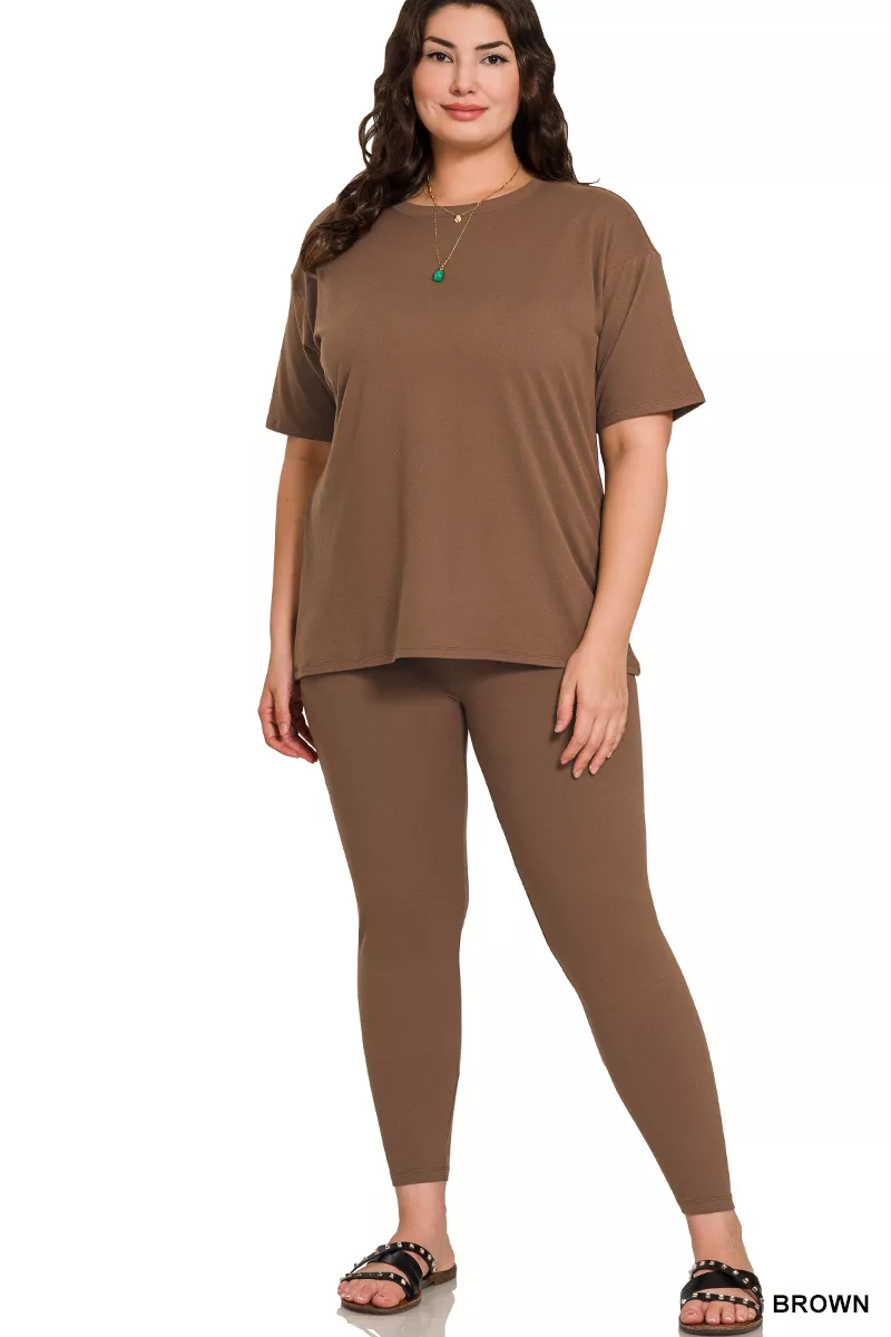 Zenana Full Size Brushed Dty Microfiber Short Sleeve Top and Pants Loungewear Set Plus Size - Image 3