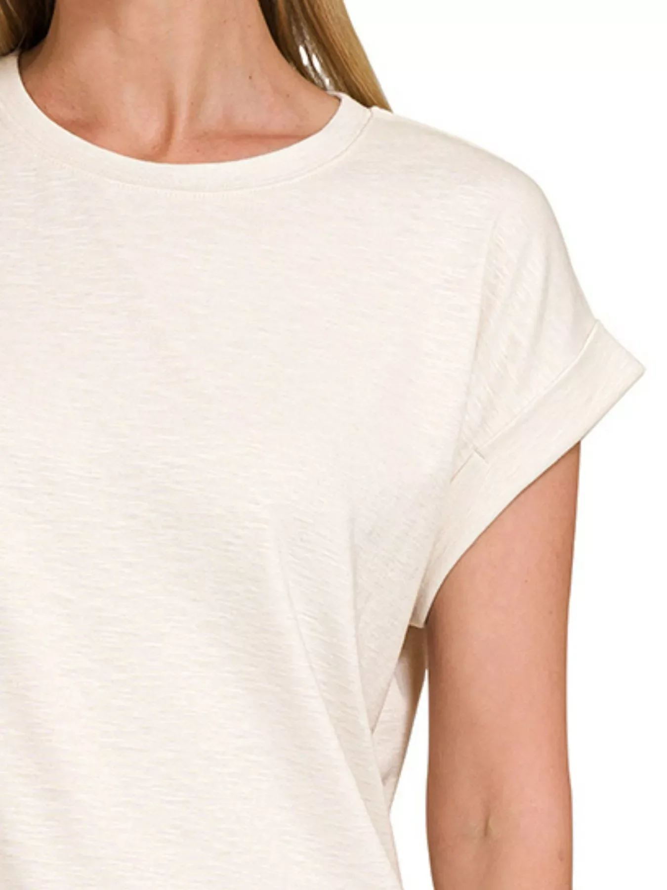 Zenana Full Size Cotton Modal Slub Rolled Sleeve T-Shirt Plus Size - Image 3