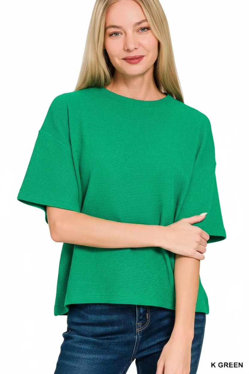 Zenana Full Size Double Knit Side Slits Hi Low Short Sleeve Top Plus Size - Image 2