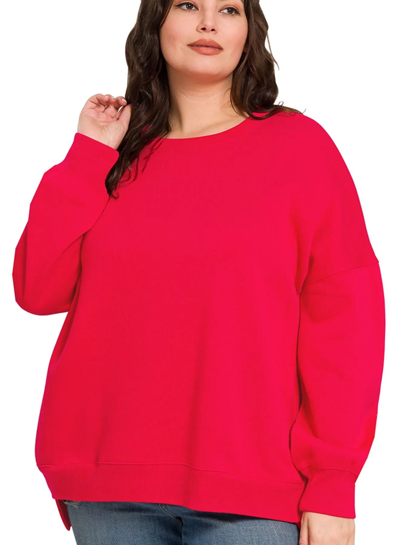 Zenana Full Size Fleece Hi-low Boyfriend Sweatshirts with Pockets Plus Size - Image 2