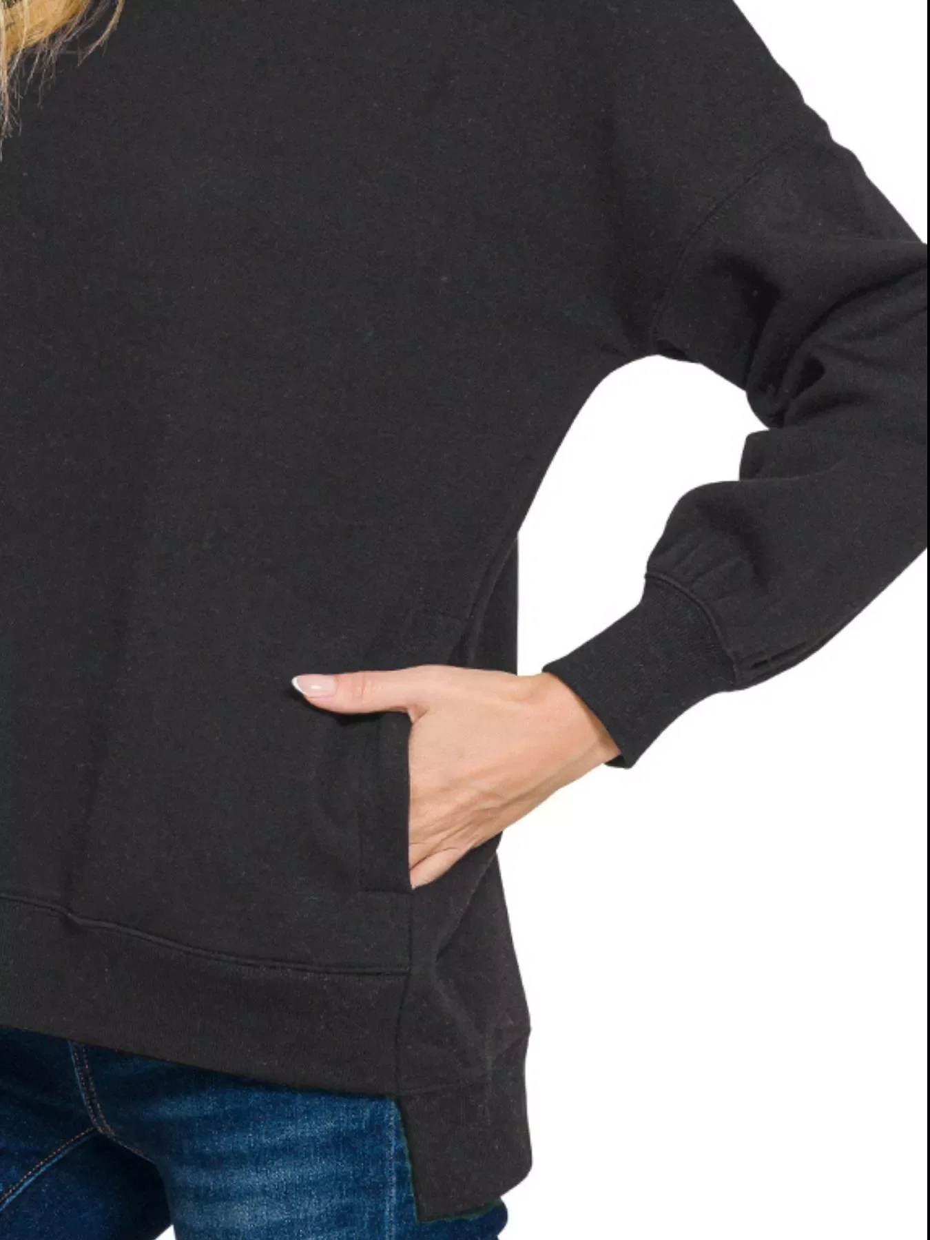 Zenana Full Size Fleece Hi-low Boyfriend Sweatshirts with Pockets Plus Size - Image 3