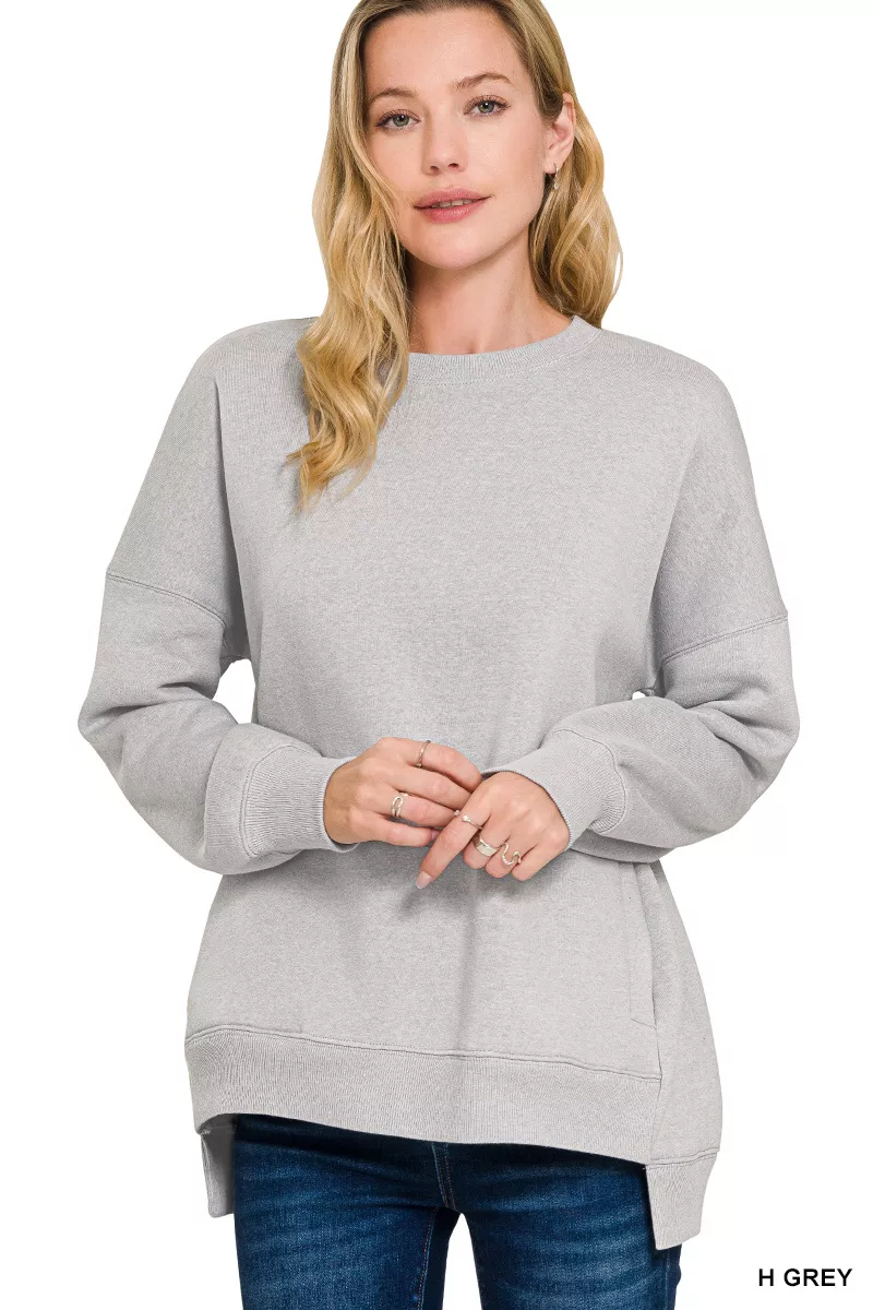 Zenana Full Size Fleece Hi-low Boyfriend Sweatshirts with Pockets Plus Size - Image 2
