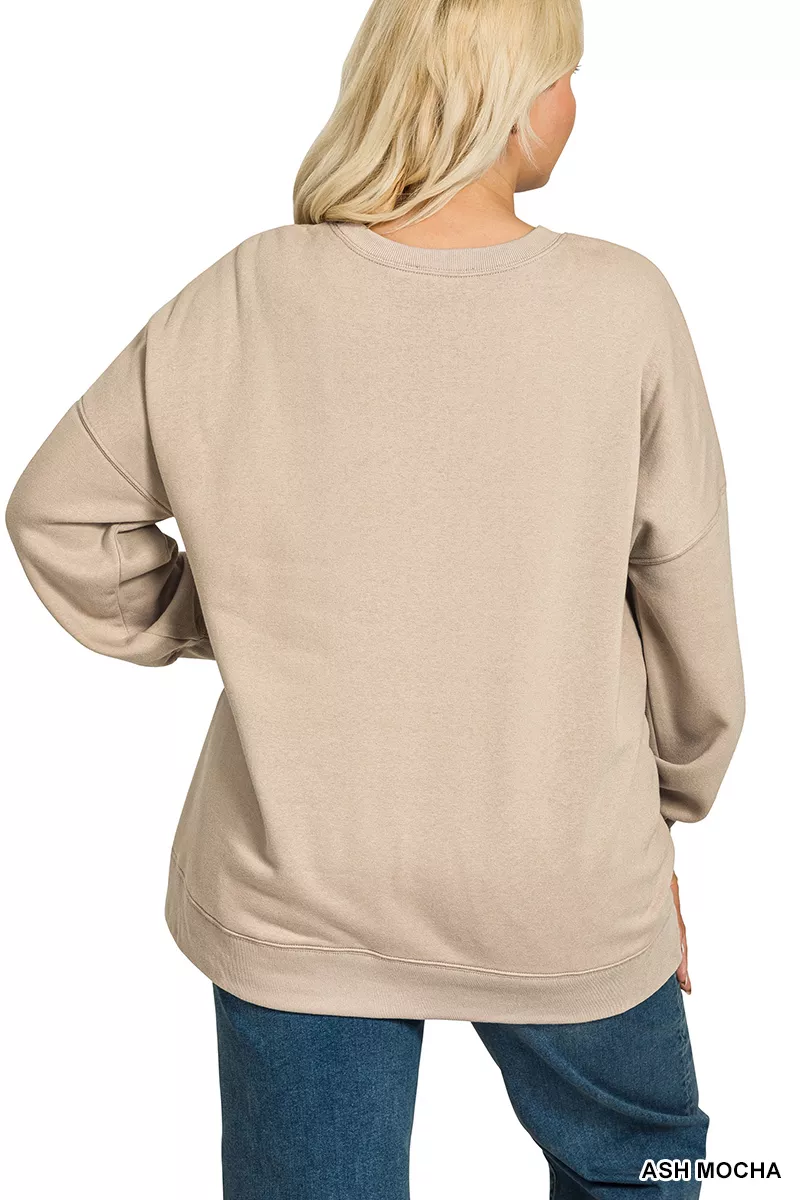 Zenana Full Size Fleece Hi-low Boyfriend Sweatshirts with Pockets Plus Size - Image 7