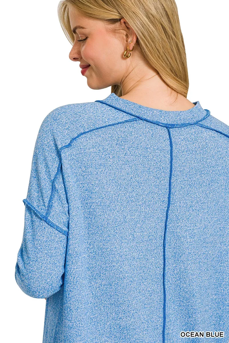 Zenana Full Size Melange Hacci Exposed Seam Hi-low Tee Plus Size - Image 4