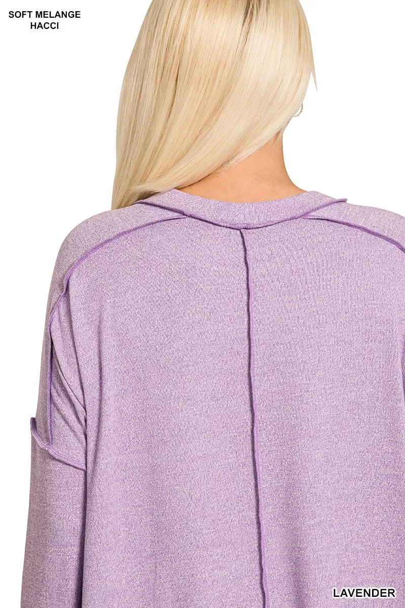 Zenana Full Size Melange Hacci Exposed Seam Hi-low Tee Plus Size - Image 6
