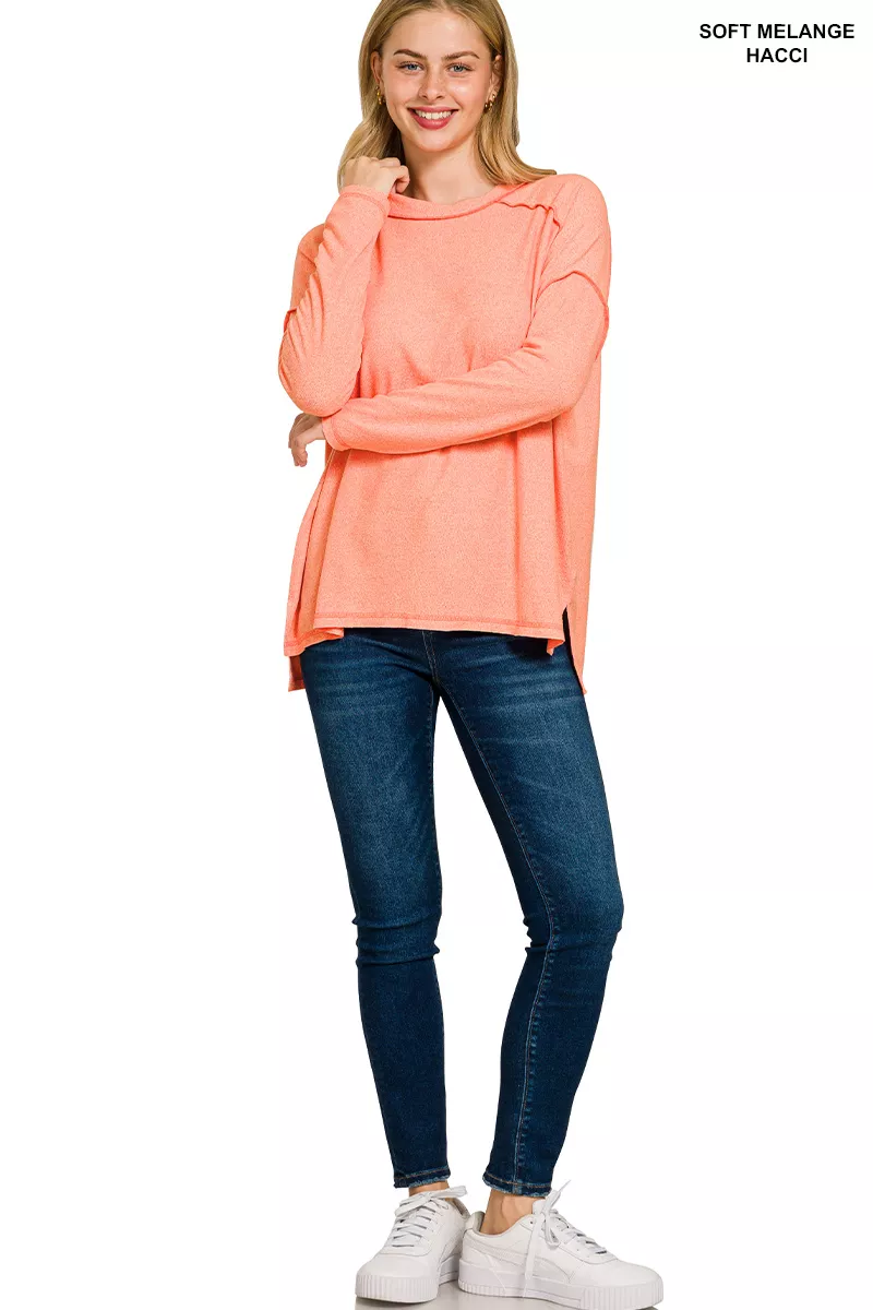Zenana Full Size Melange Hacci Exposed Seam Hi-low Tee Plus Size - Image 2