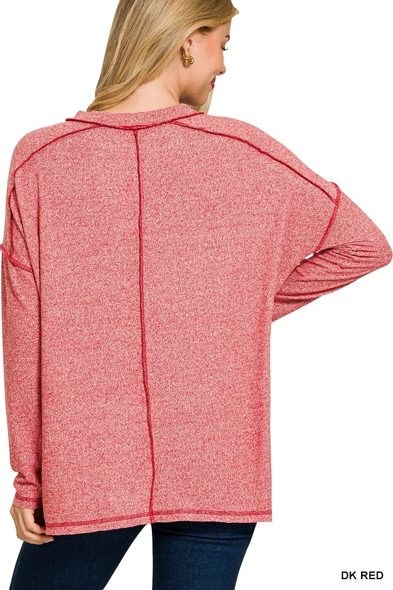 Zenana Full Size Melange Hacci Exposed Seam Hi-low Tee Plus Size - Image 3