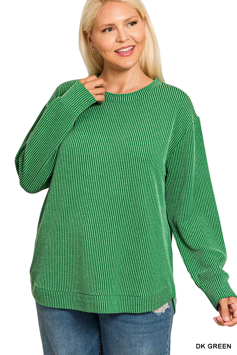 Zenana Full Size Raised Rib Round Neck Long Sleeve Top Plus Size - Image 2