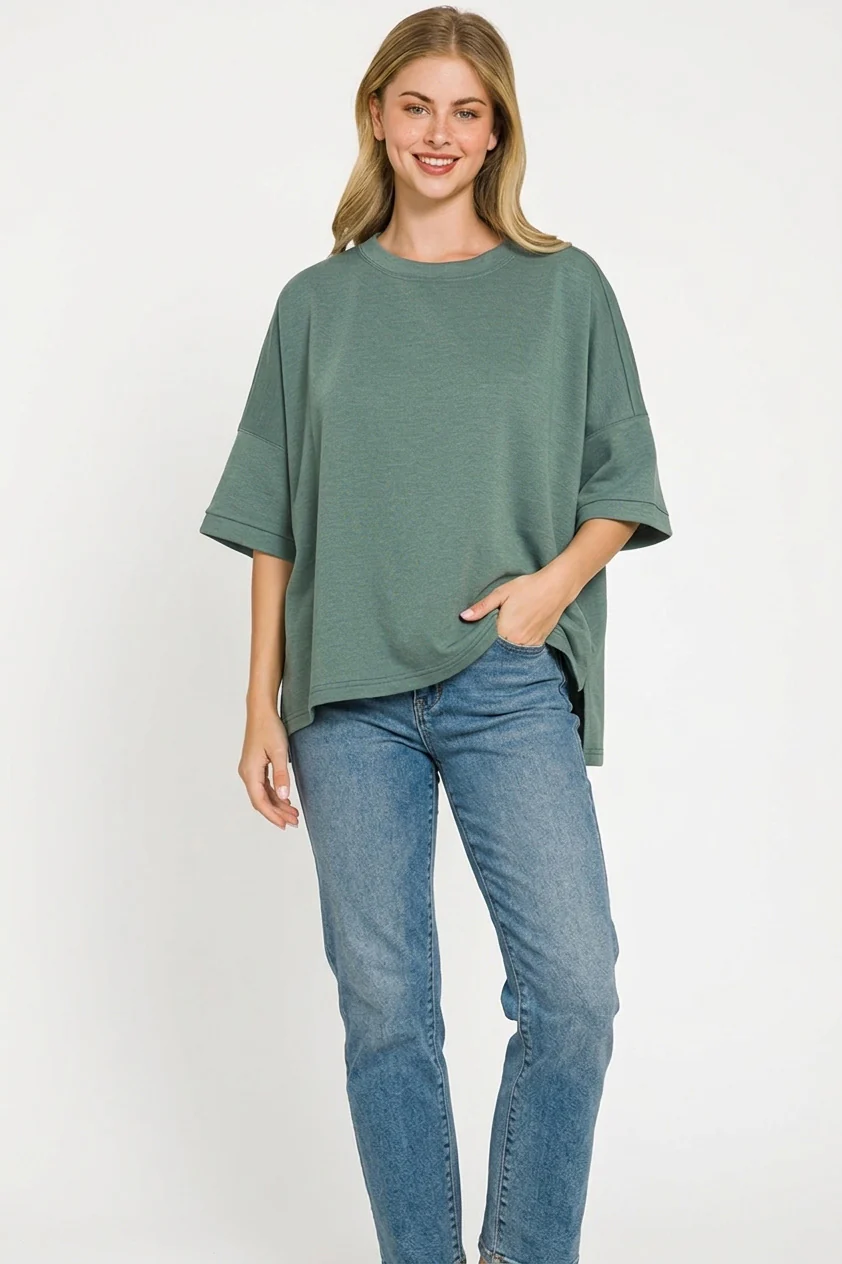 Zenana Full Size Scuba Round Neck Top With Side Slits Plus Size - Image 3