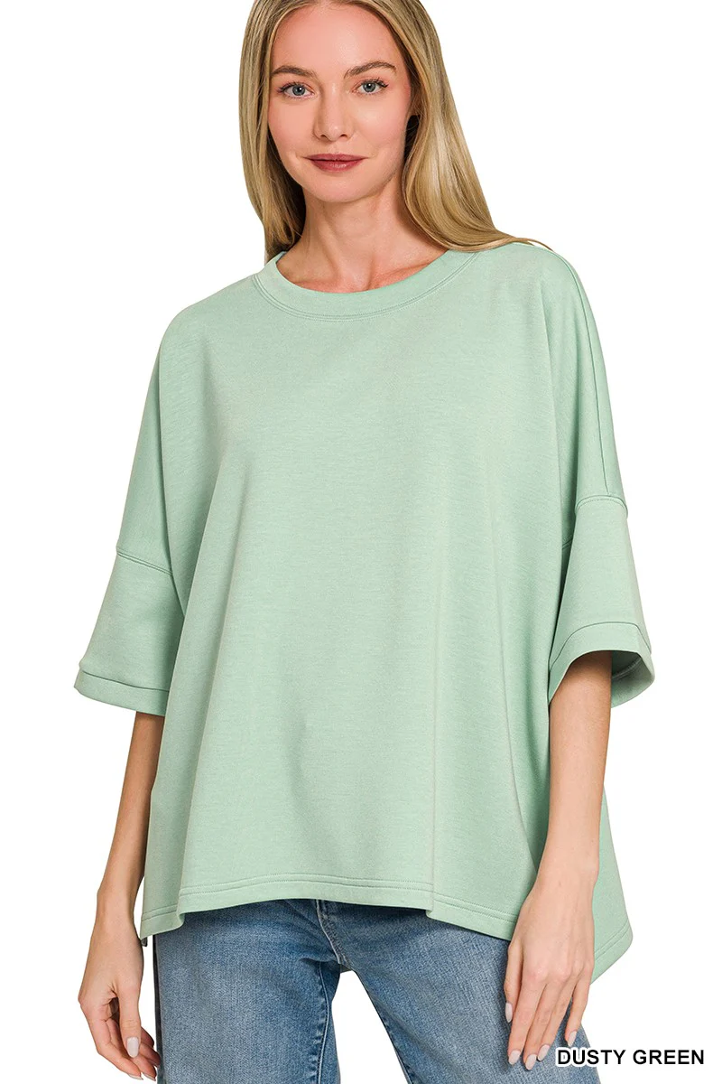 Zenana Full Size Scuba Round Neck Top With Side Slits Plus Size - Image 2
