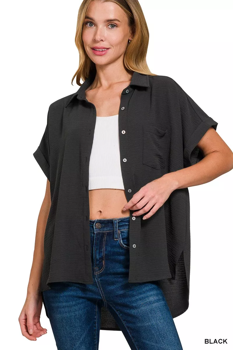 Zenana Full Size Woven Airflow Button Down Shirt Plus Size - Image 2