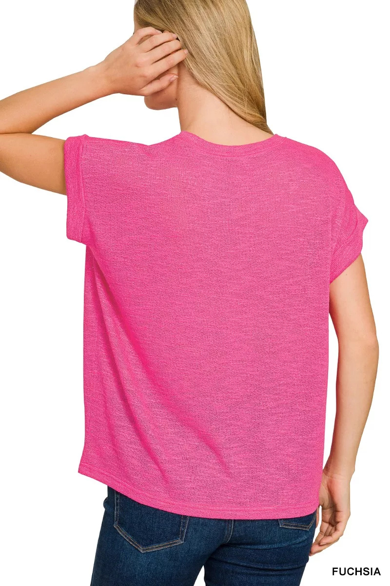 Zenana Hacci Slub Rolled Up Sleeve Tee - Image 3