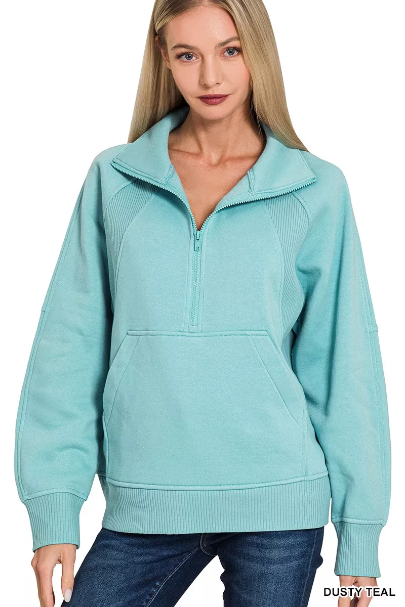 Zenana Half Zip Fleece Sweatshirt with kangaroo Pocket - Image 2