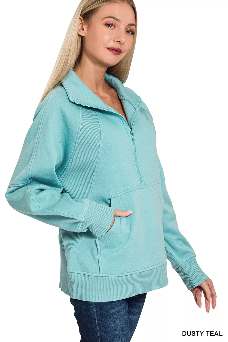 Zenana Half Zip Fleece Sweatshirt with kangaroo Pocket - Image 3