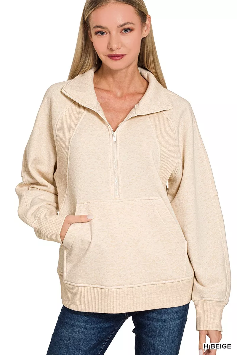 Zenana Half Zip Fleece Sweatshirt with kangaroo Pocket - Image 2