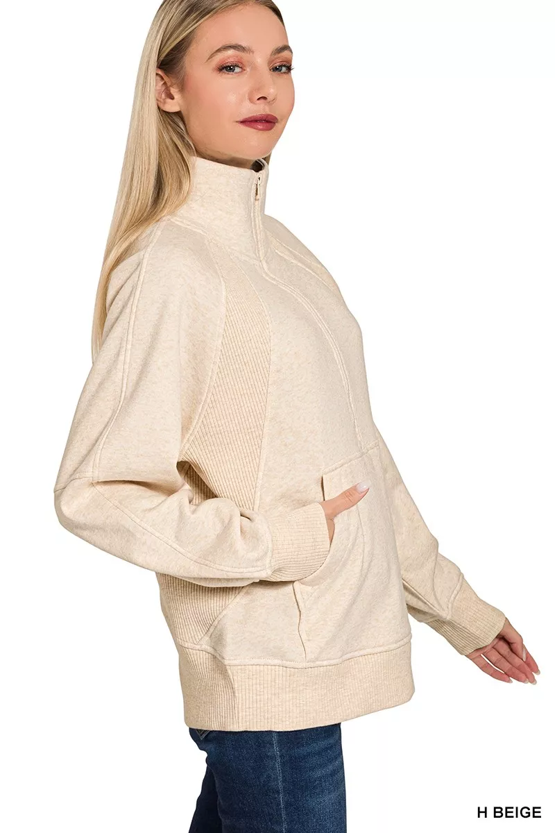 Zenana Half Zip Fleece Sweatshirt with kangaroo Pocket - Image 3