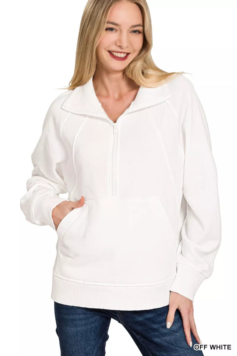 Zenana Half Zip Fleece Sweatshirt with kangaroo Pocket - Image 2