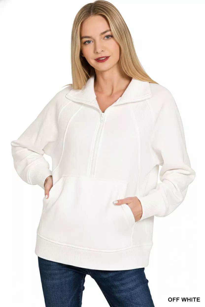 Zenana Half Zip Fleece Sweatshirt with kangaroo Pocket - Image 3
