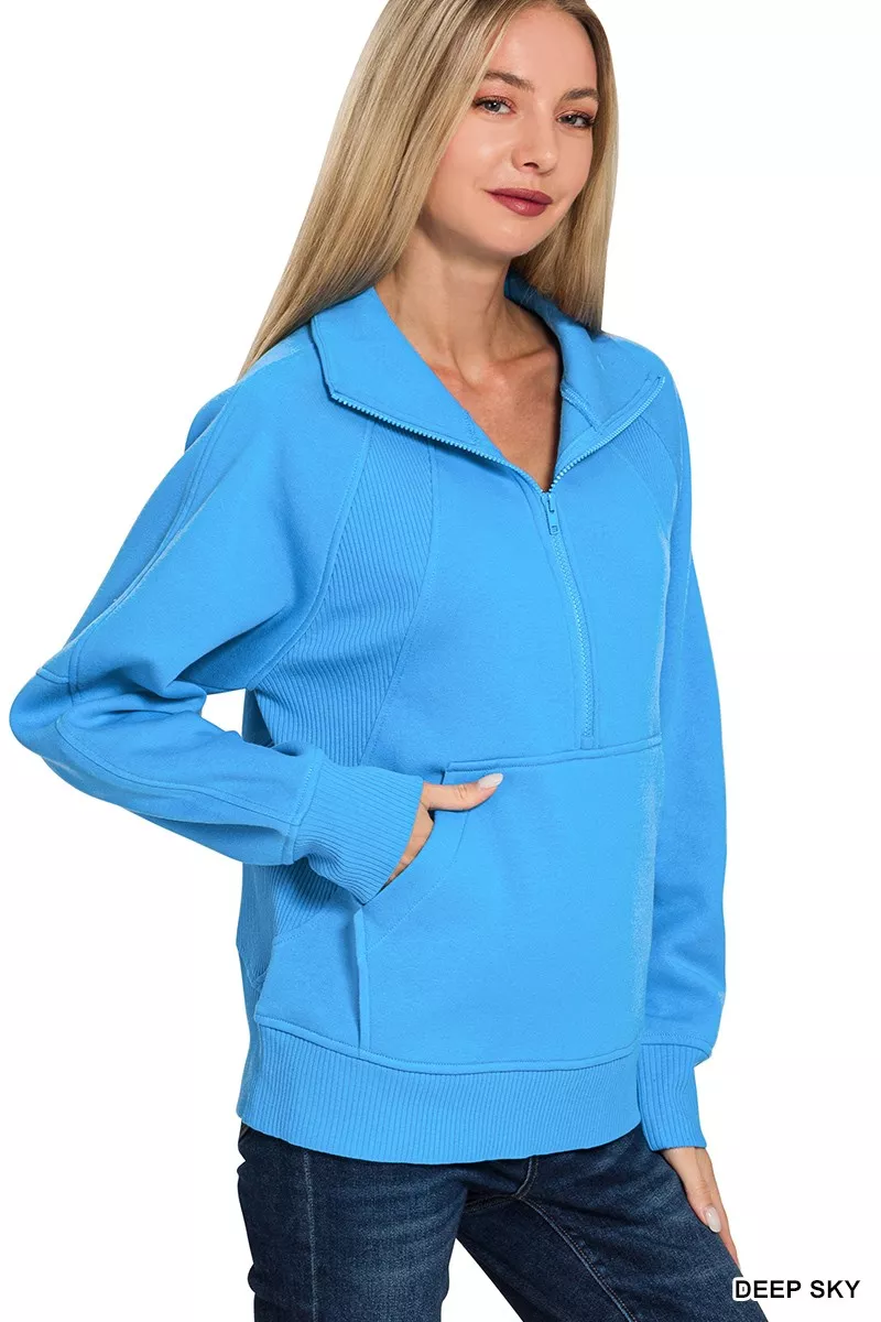Zenana Half Zip Fleece Sweatshirt with kangaroo Pocket - Image 3