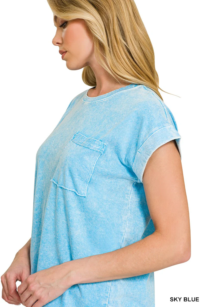 Zenana Halo Snow Washed Cuffed Short Sleeve Tee - Image 4