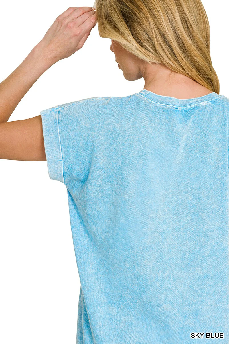 Zenana Halo Snow Washed Cuffed Short Sleeve Tee - Image 5