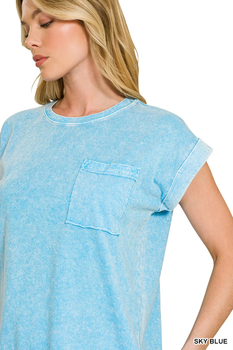 Zenana Halo Snow Washed Cuffed Short Sleeve Tee - Image 7