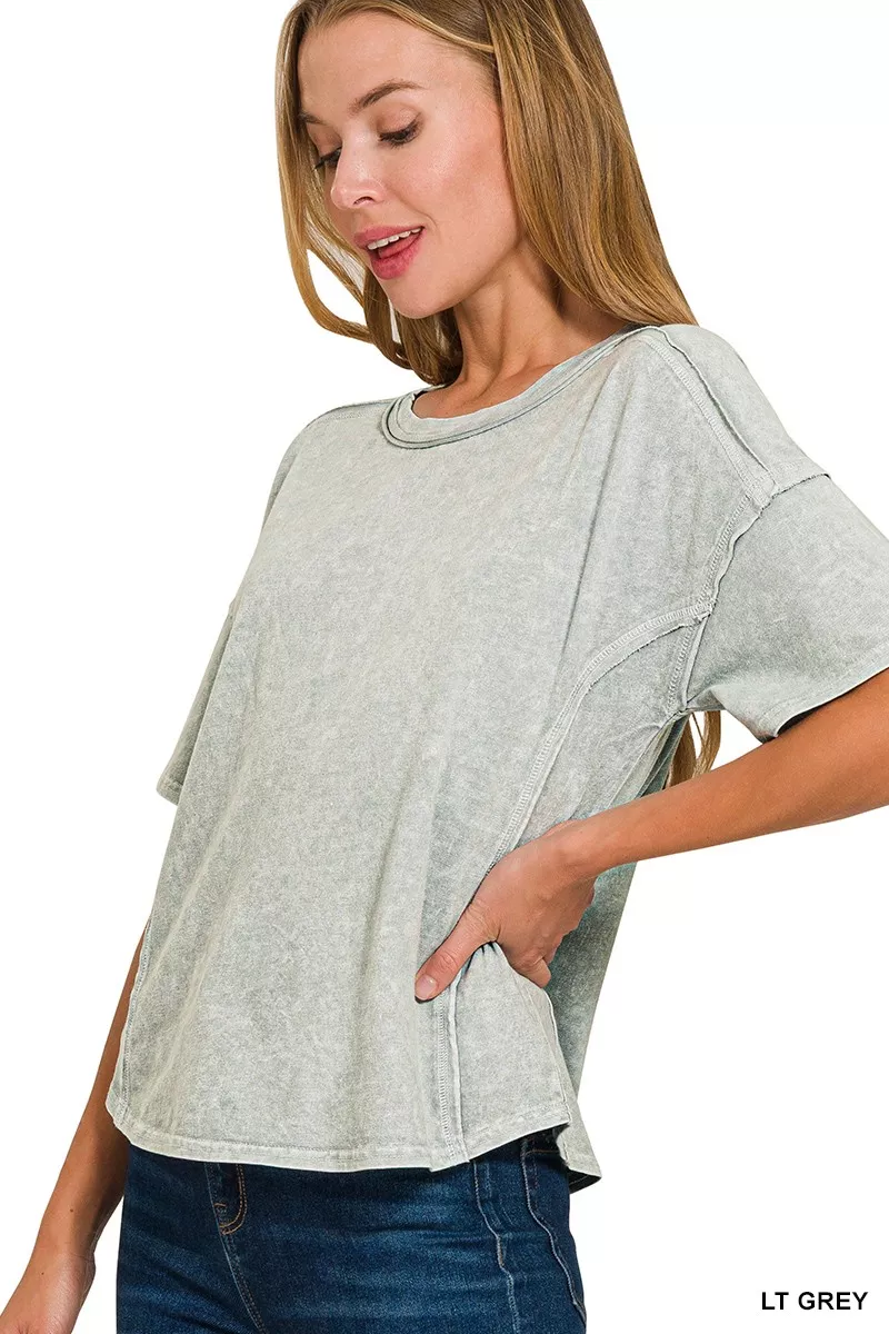 Zenana Halo Snow Washed Short Sleeve Tee and Shorts Set - Image 10