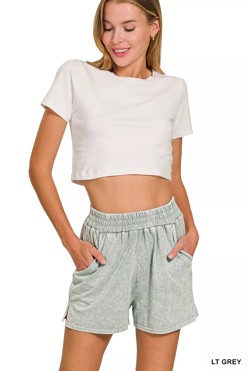 Zenana Halo Snow Washed Short Sleeve Tee and Shorts Set - Image 4