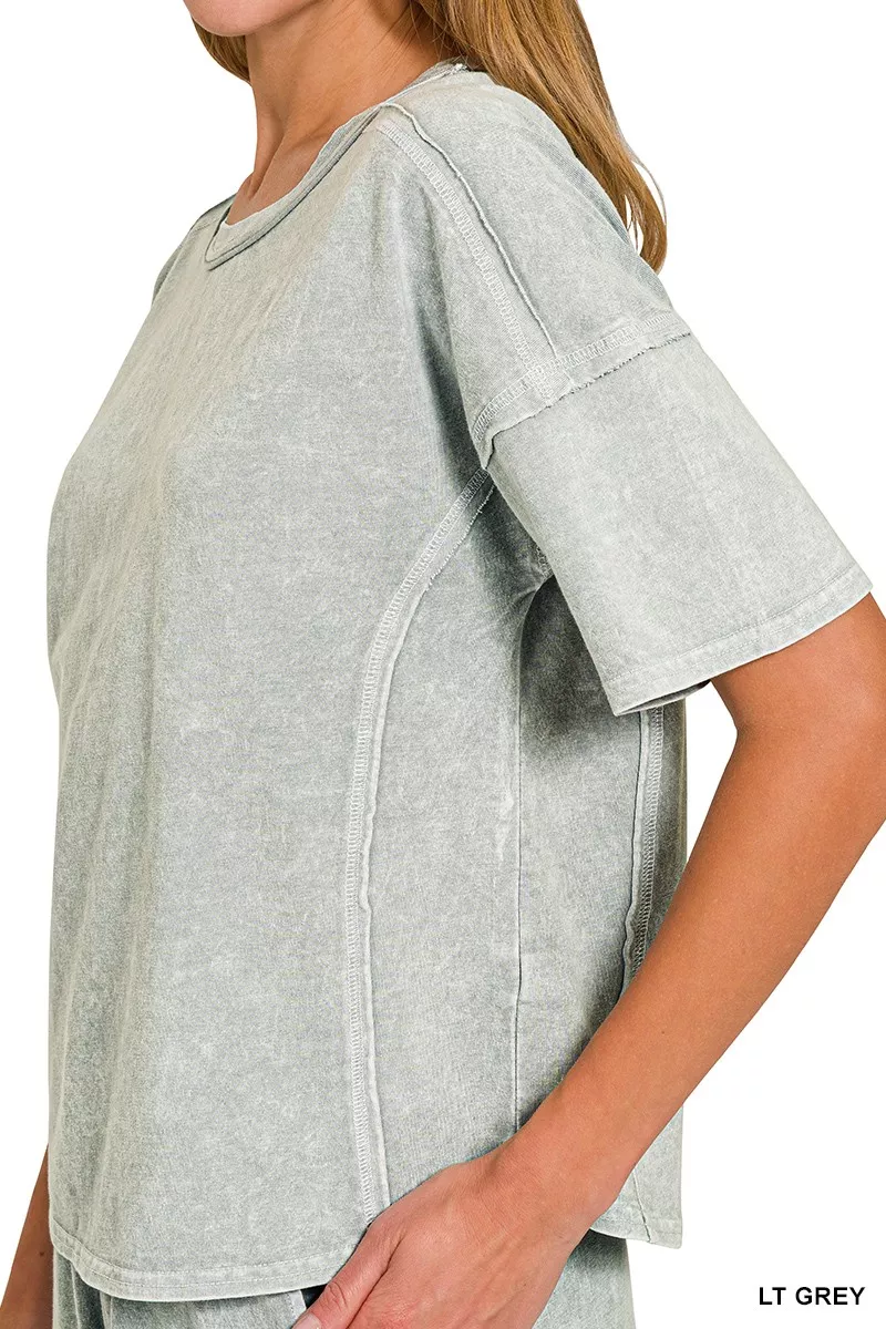 Zenana Halo Snow Washed Short Sleeve Tee and Shorts Set - Image 7