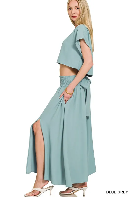 Zenana Heavy Woven Span Crop Tee & Skirt Set - Image 2