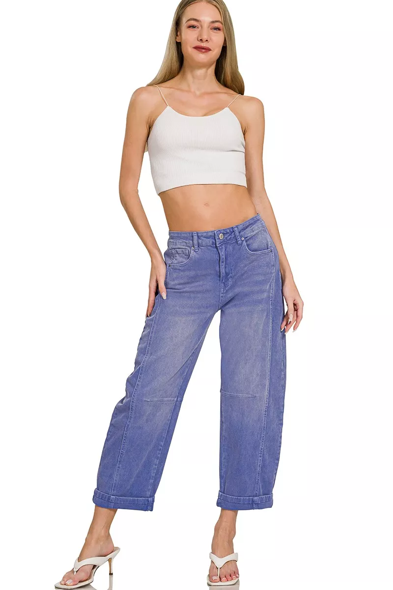 Zenana High Rise Barrel-Leg Cropped Jeans - Image 3