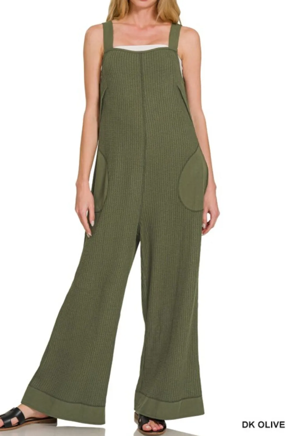 Zenana Knit Waffle Wide Leg Overalls - Image 2