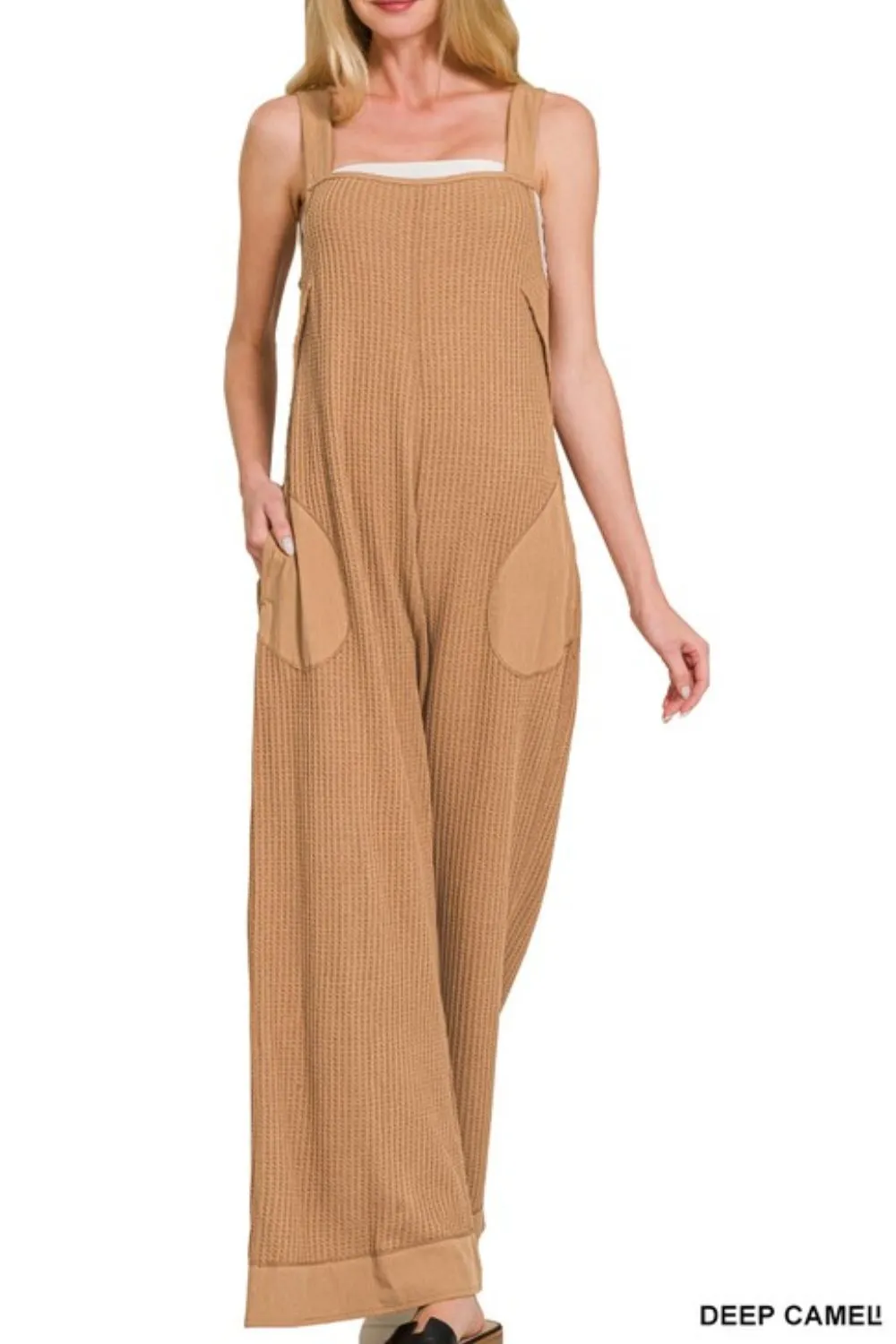 Zenana Knit Waffle Wide Leg Overalls - Image 2