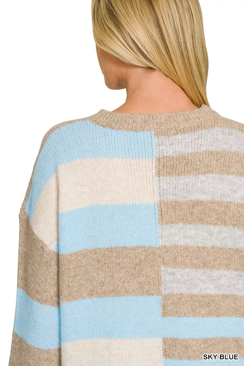 Zenana Lightweight Wool Blend Color Block Sweater - Image 5