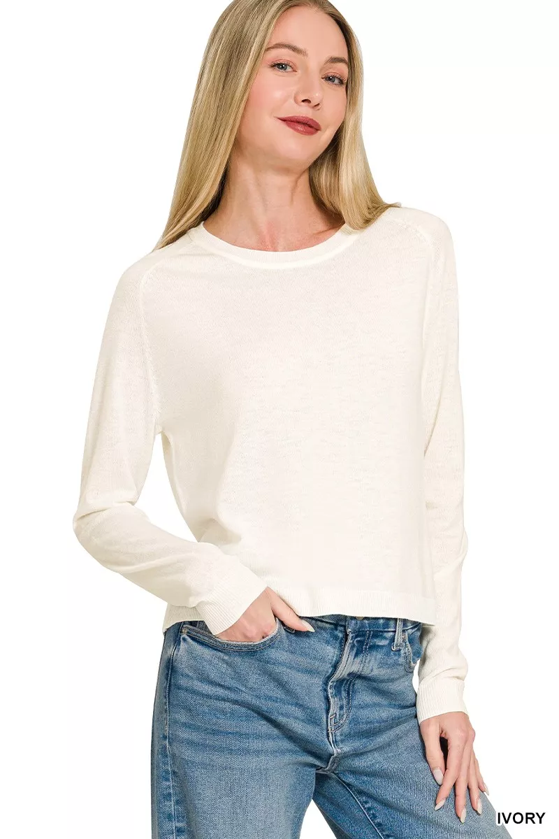 Zenana Lightweight Wool Blend Round Neck Sweater - Image 2