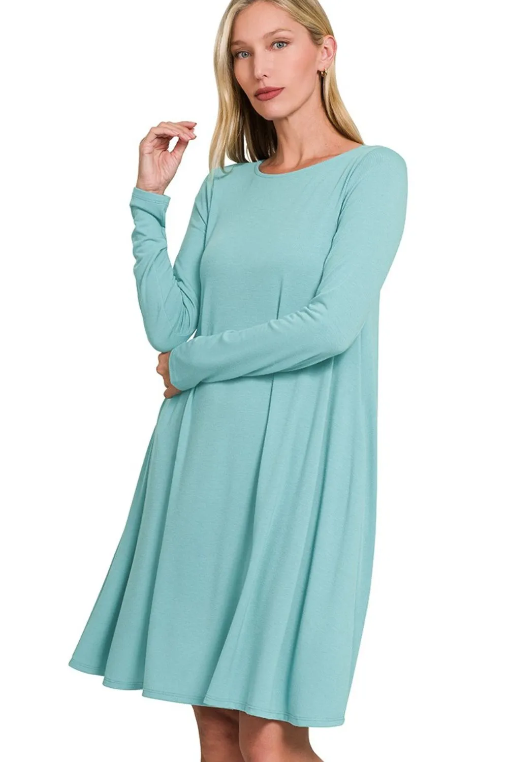 Zenana Long Sleeve Flare Dress With Pockets - Image 2