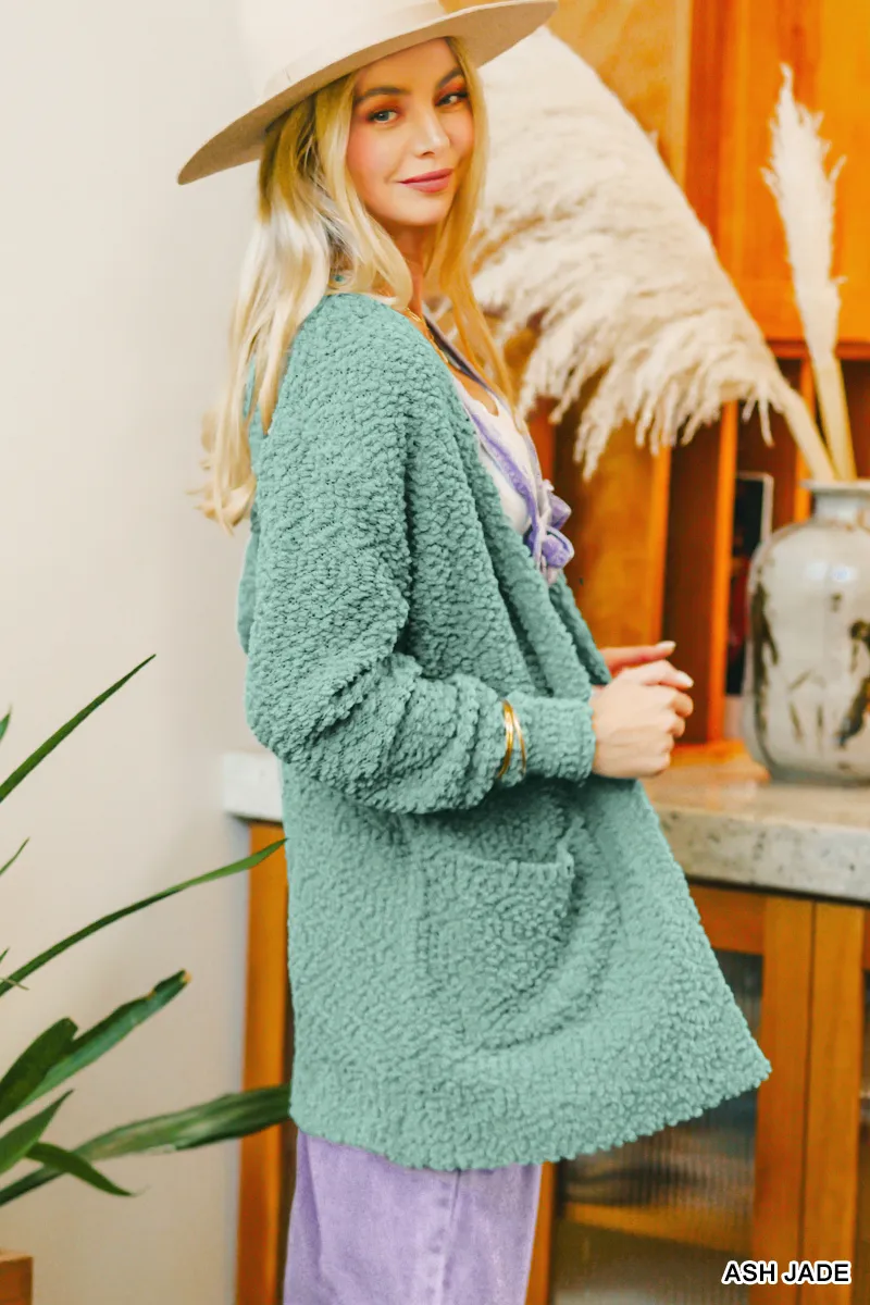 Zenana Long Sleeve Popcorn Sweater Cardigan with Pockets - Image 3