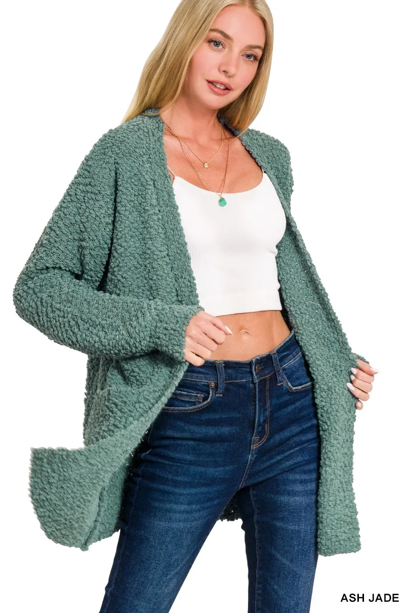 Zenana Long Sleeve Popcorn Sweater Cardigan with Pockets - Image 4