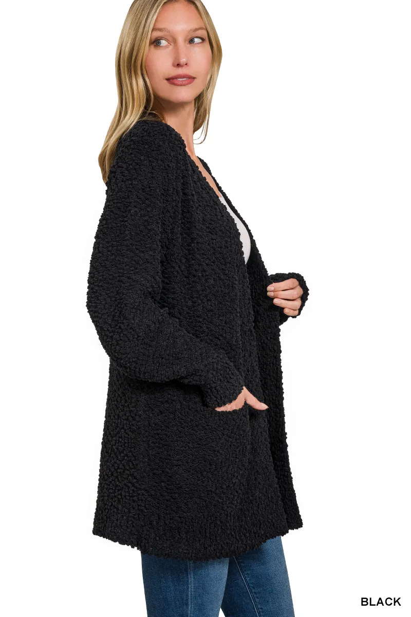 Zenana Long Sleeve Popcorn Sweater Cardigan with Pockets - Image 2