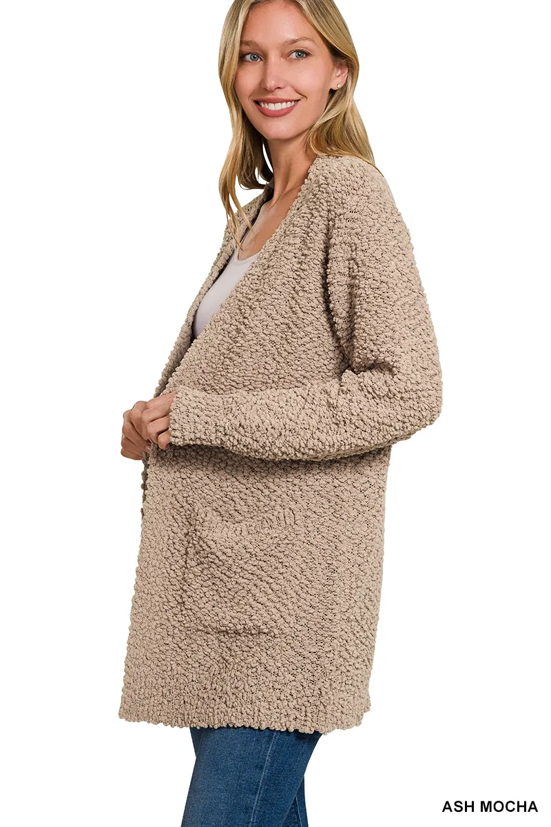 Zenana Long Sleeve Popcorn Sweater Cardigan with Pockets - Image 2