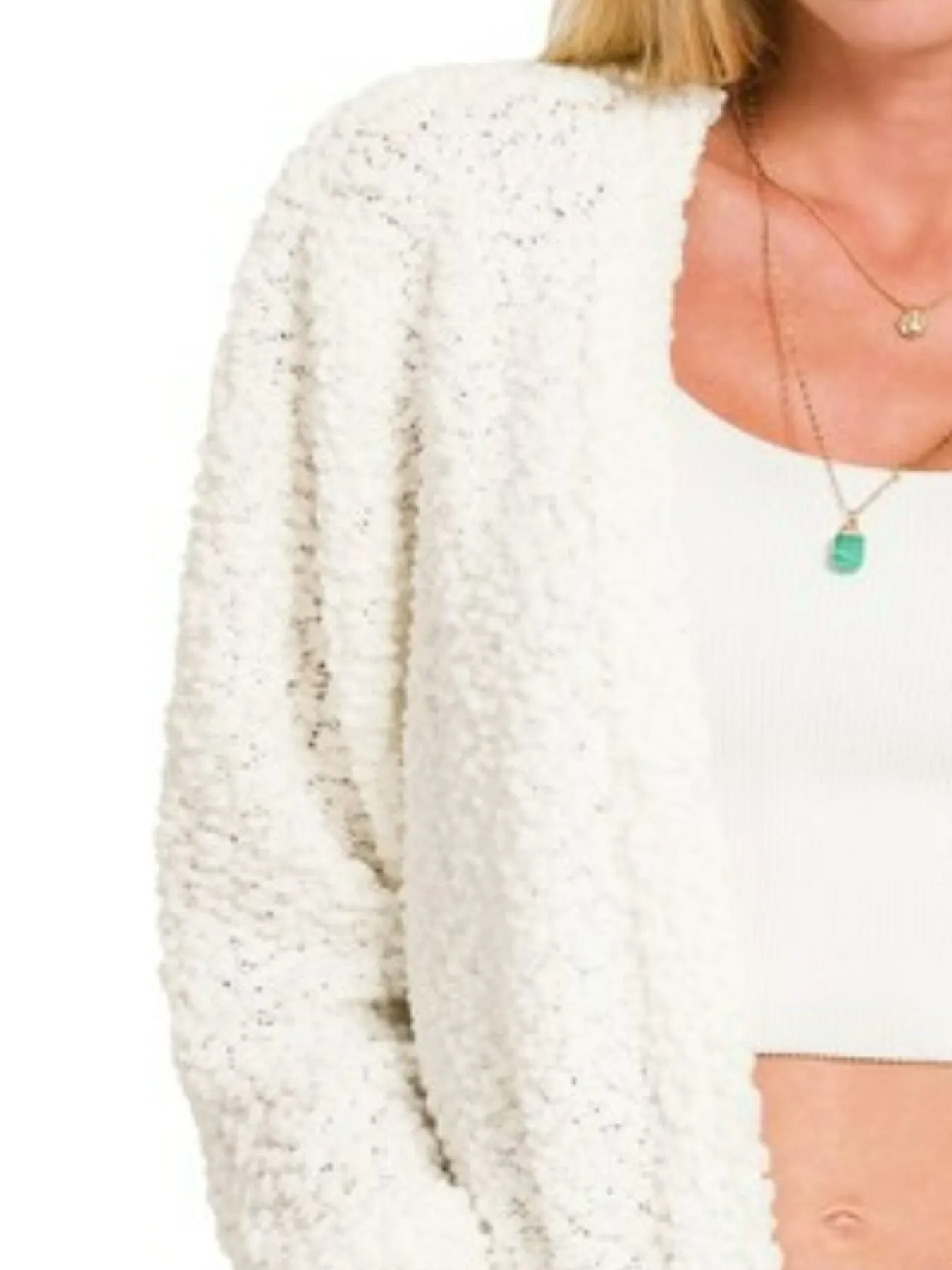 Zenana Long Sleeve Popcorn Sweater Cardigan with Pockets - Image 3
