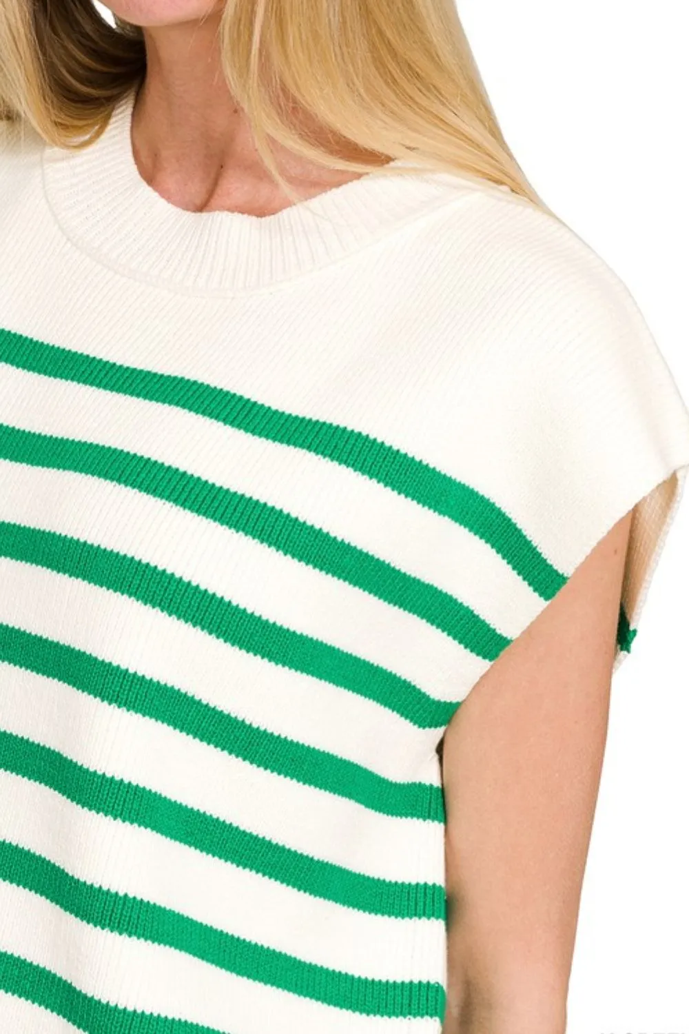 Zenana Oversized Crew Neck Stripe Sweater Vest - Image 2