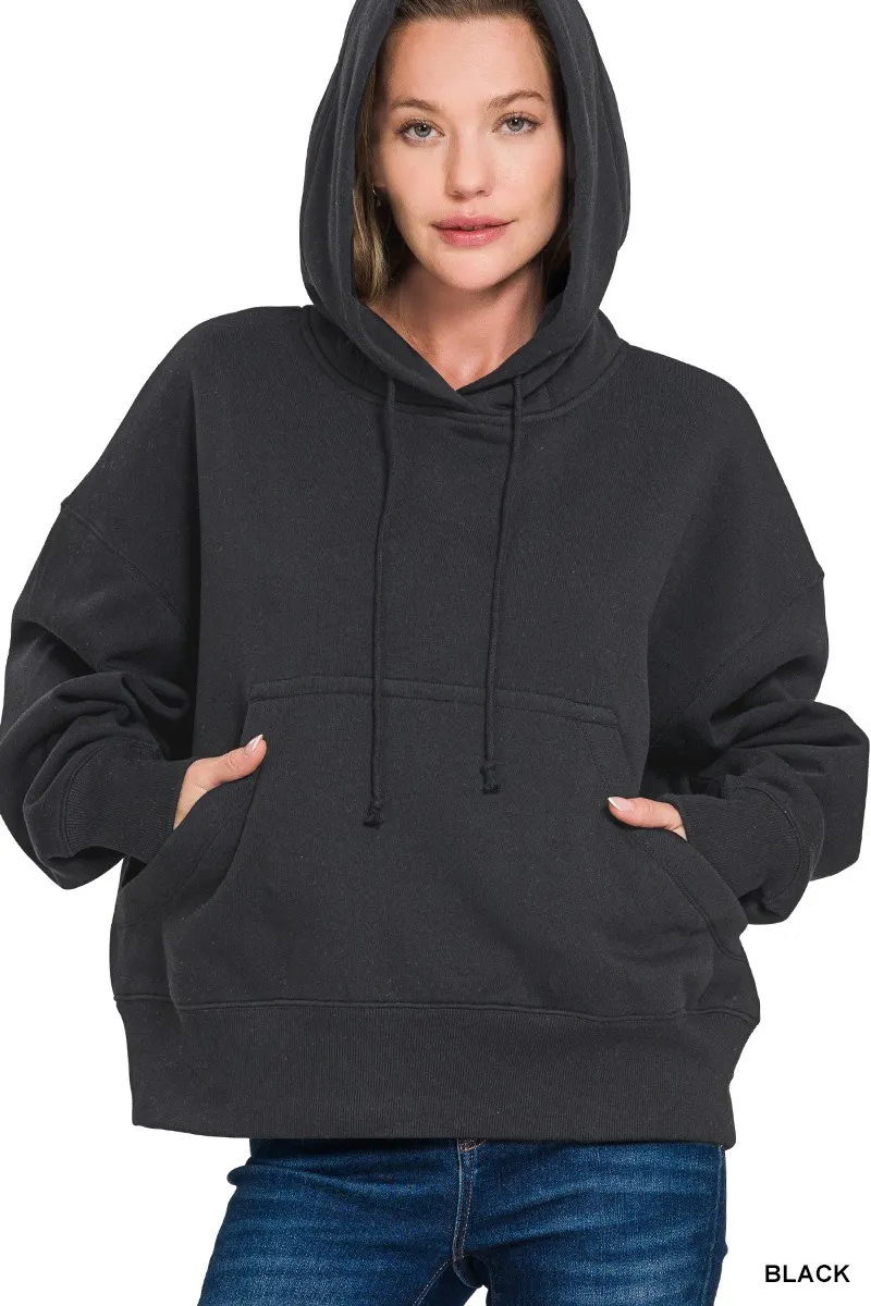 Zenana Oversized Fleece Kangaroo Pocket Hoodie - Image 2
