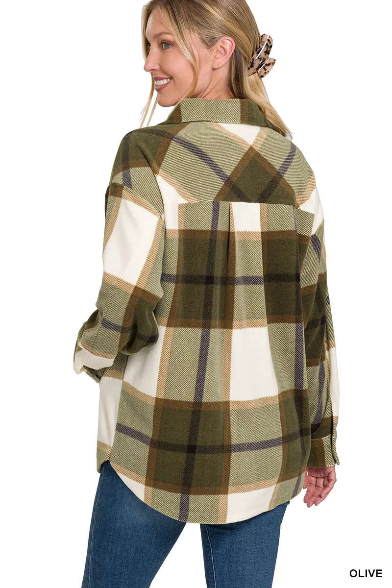 Zenana Oversized Plaid Fleece Shacket - Image 4