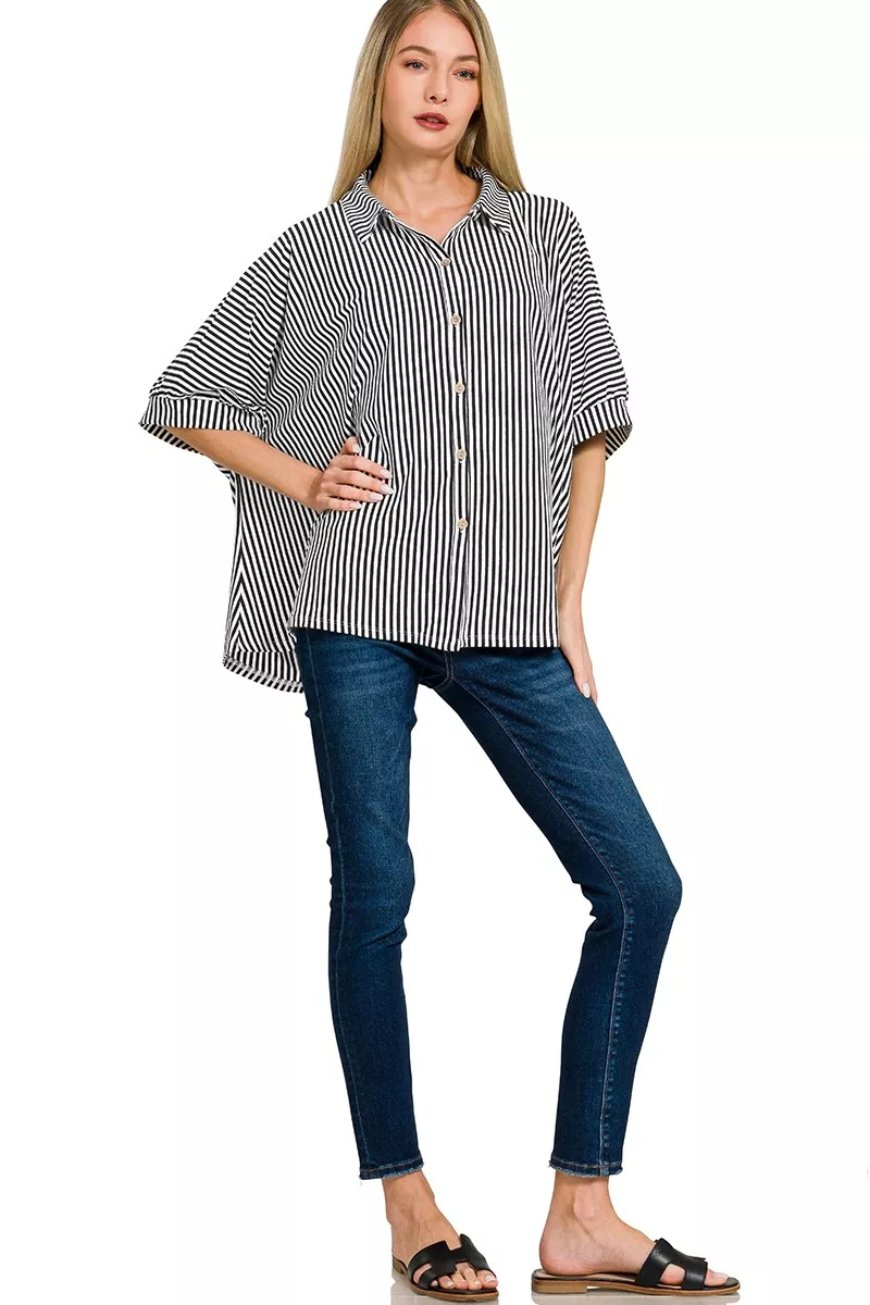 Zenana Oversized Stripe Button Down Shirt - Image 2