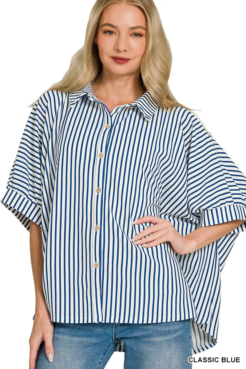 Zenana Oversized Stripe Button Down Shirt
